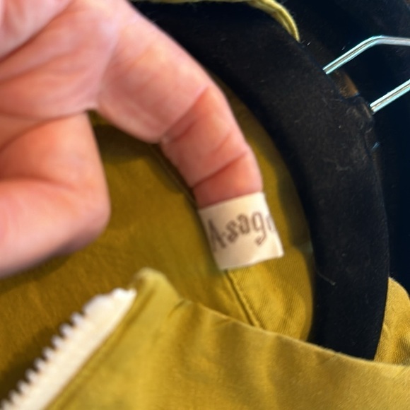 Asago 100% Cotton Chartreuse Striped Arms Cinched Waist Popover Windbreaker S/M - Picture 11 of 12